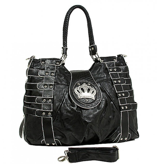 Crown Charm Tote Bags - Black - BG-GS2201BK